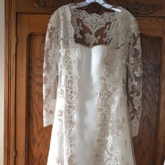 2 piece Vintage Oleg Cassini Collection Ivory Wedding Dress Lace Beaded Jacket 4 - Picture 2 of 16